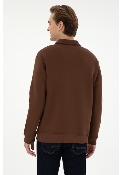 U.S. Polo Assn. Erkek Comfort Fit Yarım Fermuarlı Kahverengi Basic Sweatshirt 50298265-VR029