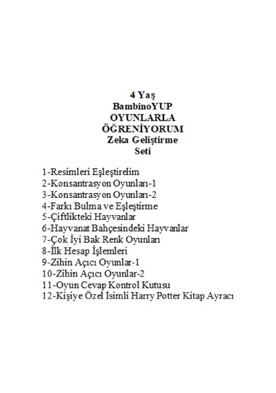 Önel Yayıncılık BambinoYUP 4+ Yaş Zeka Geliştirme Seti + Kişiye Özel İsimli Harry Potter Kitap Ayracı