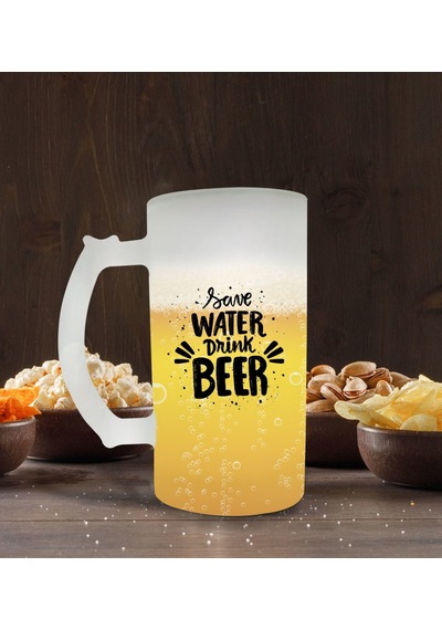 Bk Gift Save Water Drink Beer Tasarımlı Buzlu Cam Bira Bardağı 50