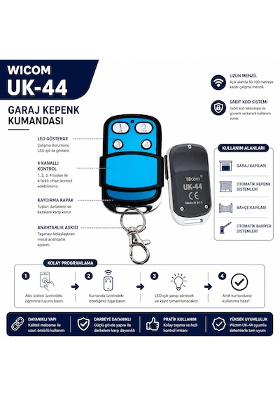 Wicom Uk-44 Garaj Kepenk Kumandası 4 Tuşlu Otomatik Kapı Bariyer Ve Kepenk Sistemleri Uyumlu