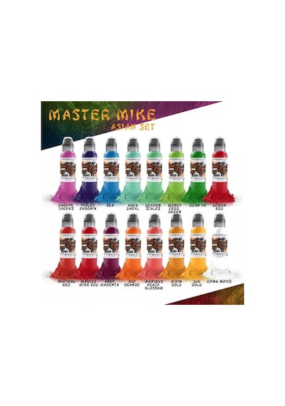 Master Mike Asian 16'lı Dövme Boyası Seti - World Famous Ink Dövme Boyası - 1oz/30ml