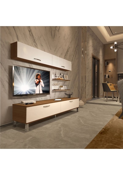 Decoraktiv Eko 5 Slm Std Krom Ayaklı Tv Ünitesi Tv Sehpası - Ceviz Beyaz Ahşap - Beyaz Decoraktiv Eko 5 Slm Std Krom Ayaklı Tv Ünitesi Tv Sehpası - Ceviz Beyaz Ahşap - Beyaz