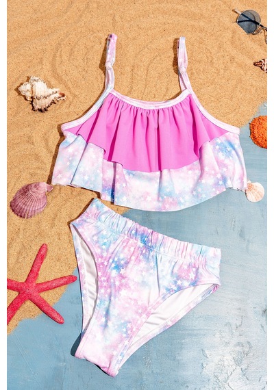 Beniizle Desenli Kız Çocuk Bikini Takım Açıkmavi