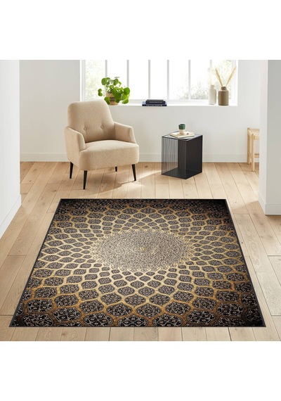 Rovigo Home Dijital Baskı Yıkanabilir Kaymaz Taban Salon Halısı Rvg1907-sm235 Siyah