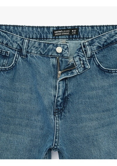 Koton Pamuklu Normal Bel Vintage Straight Fit Jean Pantolon Orta İndigo 6sam40378nd