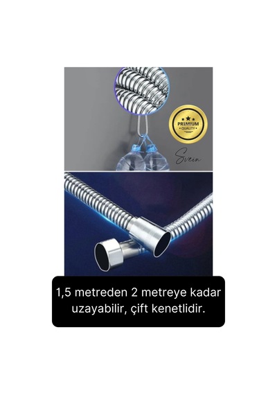 Premium Paslanmaz Krom Patlamaz Kopmaz Tüm Duş Sistemleriyle Uyumlu Uzayan Spiral Hortum Örgü 2 Mt Metal