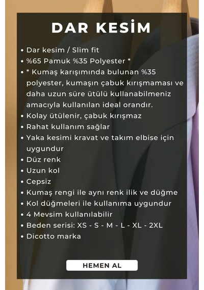 Dicotto Açık Mavi Dar Kesim Slim Fit Uzun Kol Düz Renk Erkek Gömlek - 151-3 001