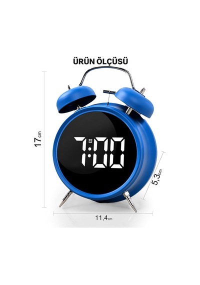 Çift Çanlı Dijital Alarm Saati 70db Yüksek Sesli, Led Ekranlı, Sıcaklık Ve Tarih Gösterimli, Sessiz Çalış Çok Renkli 60460648