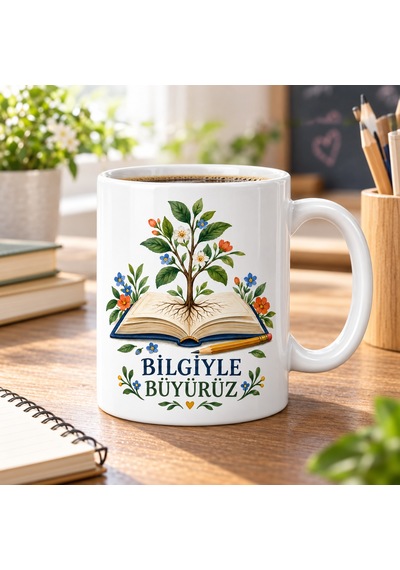 Bilgiyle Büyürüz Kitap Ve Filiz Tasarımlı Porselen Kupa - Öğretmene Hediye - Model 262 Diğer