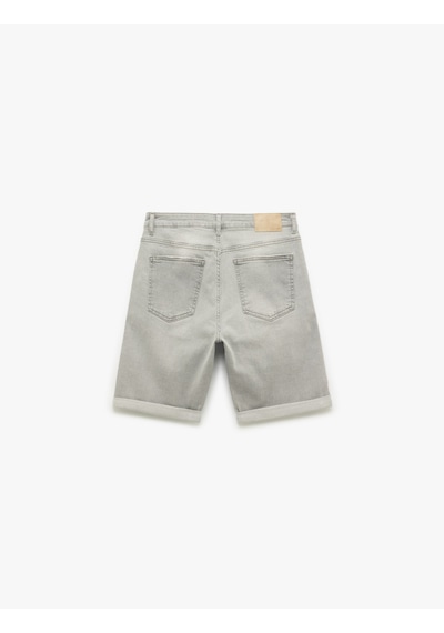 Koton Normal Bel Pamuklu Slim Fit Jean Şort Gri 5sam40132nd Gri