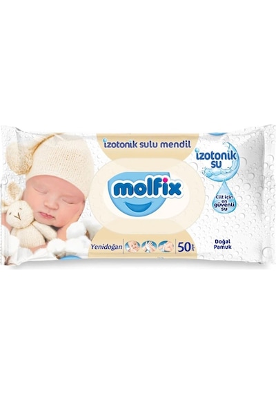 Molfix Yenidoğan Izotonik Sulu Doğal Pamuk Islak Havlu Mendil 3Lü 150 Yaprak-9022402271193