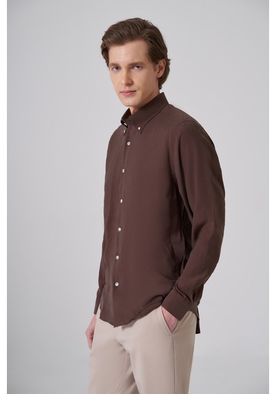 Morven Erkek Kahve Dynamic Fit Düğmeli Yaka Gömlek Modal 26ms004019400 Kahve