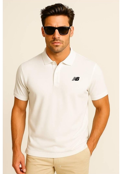 New Balance Beyaz Classic Basic Logo Polo Yaka Pike Tişört Mnt3415-wt Beyaz