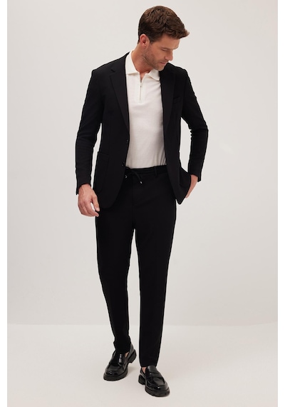 Tudors Erkek Regular Fit Siyah Esnek Likralı Kumaş Mono Yaka Torba Cepli Takım Elbise-41309