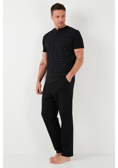 Buratti Pamuklu Beli Lastikli Regular Fit Kısa Kollu Erkek Pijama Takımı 6572009 Siyah
