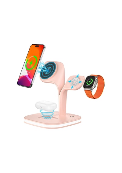 Ud22 5in1 Apple İçin Gece Lambalı Şarj İstasyonu 15w, Hızlı Şarj Kablosuz Şarj Standı