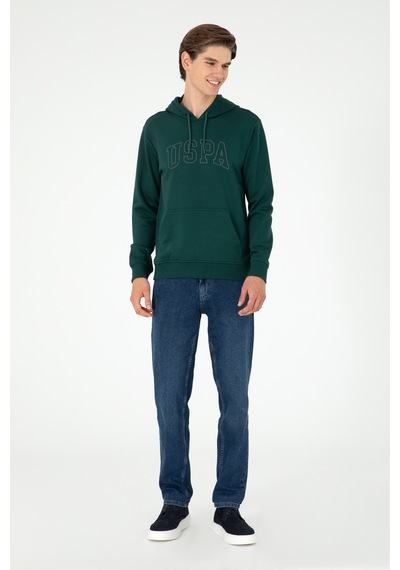 U.S. Polo Assn. Erkek Regular Fit Kapüşonlu Koyu Yeşil Basic Sweatshirt 50295175-VR079