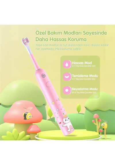 Npo Nicefeel X500 39600vps Şarjlı Sonic Çocuk Diş Fırçası-pembe