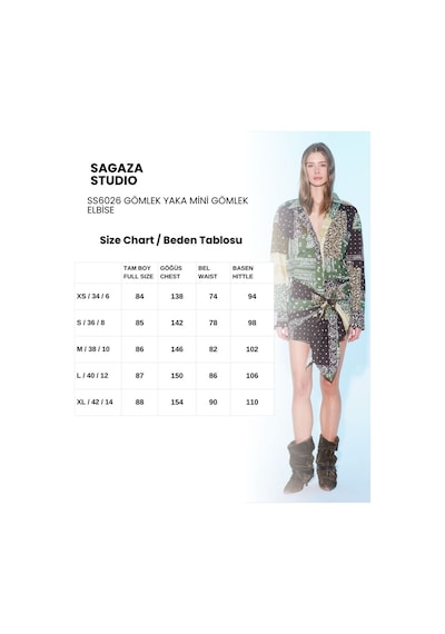 Sagaza Studio Ss6026 Mini Gömlek Elbise Cok Renklı