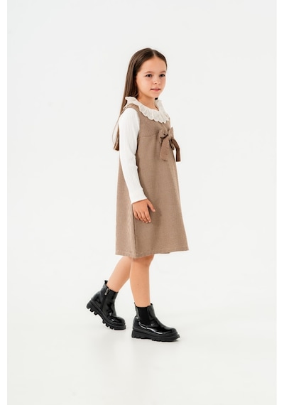 Smile Kids Fiyonklu Bebe Yaka 2'li Kız Elbise Kahverengi