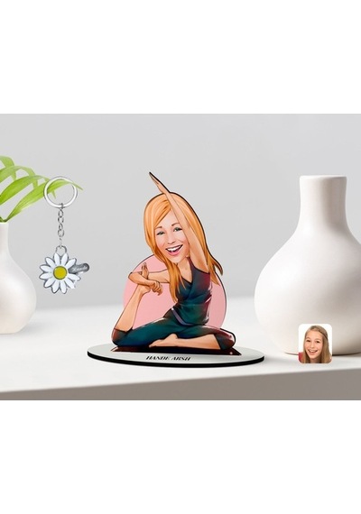 Kişiye Özel Kadın Yoga Karikatürlü 3D Ahşap Biblo Ve Isimli Silve (473567043)