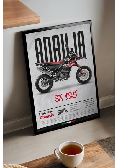 Aprilia Sx 125 Siyah Ahşap Çerçeveli Poster, Dekoratif Motosiklet Duvar Tablosu