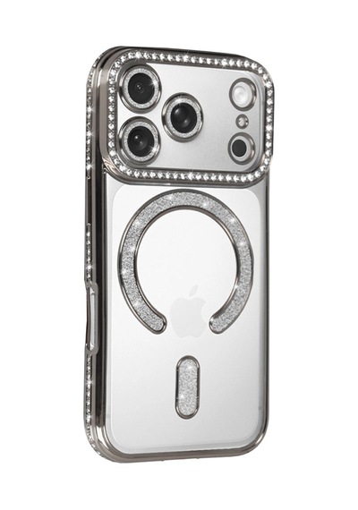 Apple İphone 17 Pro Joke Simli Magneticsafe Kılıf - Gümüş 0.2M-Çok Renkli