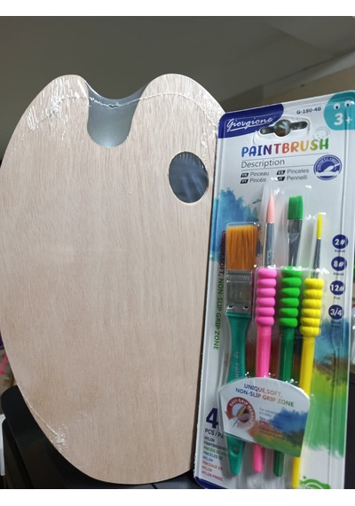 Giorgione 4lü Fırça Seti + Ahşap Palet 20 30cm - -ikili Set--