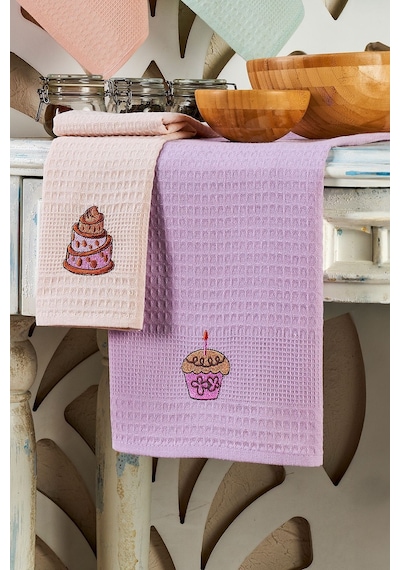 Eponj Home 6lı Kurulama Peçetesi Nakışlı 40x60 Kek Lila