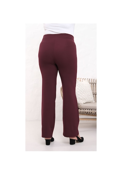 Paw Garage Kadın Nola 36-50 Beden Likralı Toparlayıcı İspanyol Paça Büyük Beden 4 Mevsim Krep Pantolon Bordo