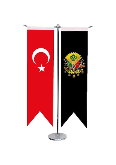 Masa Üstü Kırlangıç Siyah Osmanlı Arması + Türk Bayrağı + Krom T