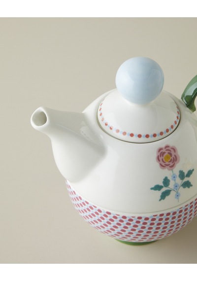 Rustic Florals New Bone China Demlik Seti 380 260 Ml Mavi - Pembe
