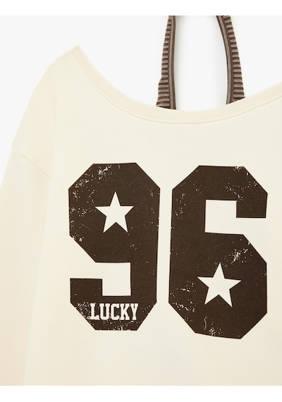 Koton Üç İplik Şardonlu Uzun Kollu Baskılı Halter Yaka Sweatshirt Ekru 6sal10380ık Ekru