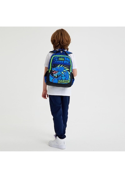 Coral High Kids Siyah Saks Ejderha Desenli Üç Bölmeli Okul Sırt Çantası 23485