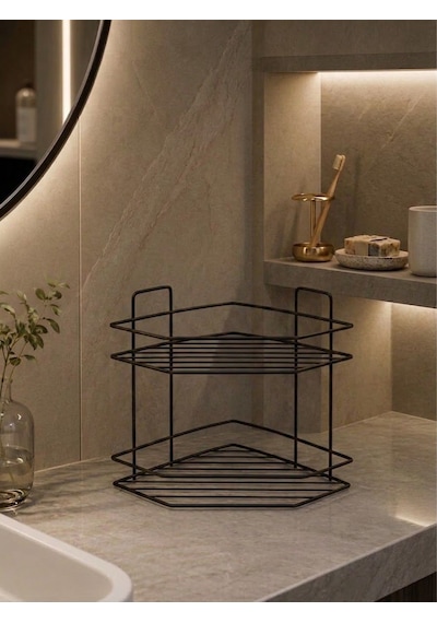 Konak Alışveriş Siyah Banyo Köşelik 2 Katlı