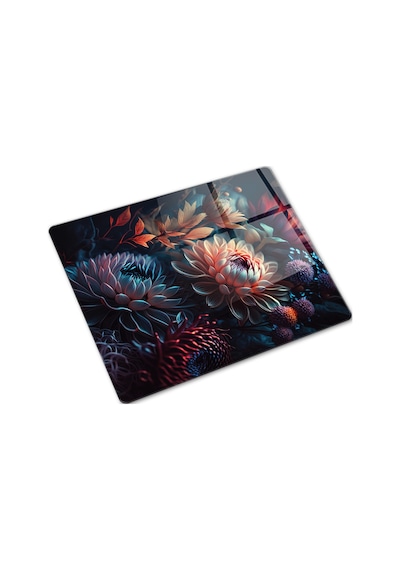 Cam Kesme Tablası - Cam Kesme Tahtası Dark Flowers 29cm X 34c