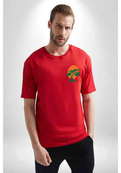 Miyagi-do Karete Çocuk Logo Dizi Bonzai Ağaç Kırmızı Oversize Unisex Ön Ve Sırt Baskılı Tişört Kırmızı