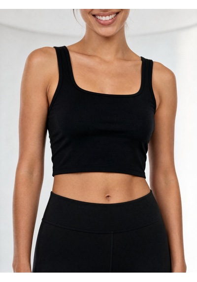 Nealirsanall.com Kadın Tencel Göğüs Kaplı Crop Atlet - Kare Yaka Krop Top Ekru