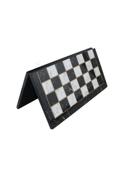 Metal Klasik Satranç Takımı Antik Ve Katlanır Mermer Desenli Mdf