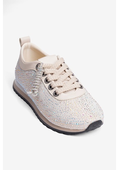 Mubiano Kadın Süet Sneaker Taşlı Bağcıklı Mely Bej