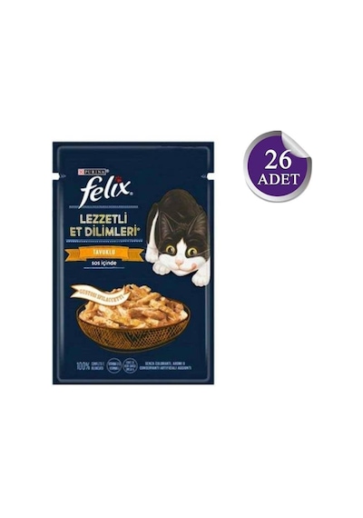 Purina Felix Pouch Tasty Shreds Tavuklu Lezzetli Et Dilimleri Yetişkin Kedi Maması 26 x 80 G