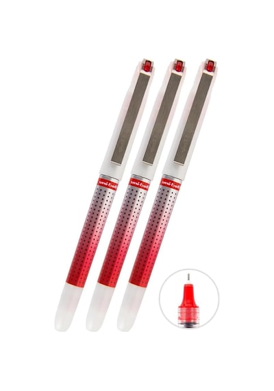 Kırmızı Pilot Kalem 3 Adet Uniball Eye Needle 0.7 Mm İğne Uçlu Pilot Kalem Ub-187s İğne Uçlu Li Tek Renk