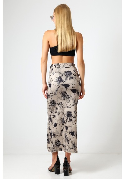 Gugus Kadın Derin Yırtmaçlı Dijital Baskılı Etek Maxi Boy 92 Cm Soft Renk