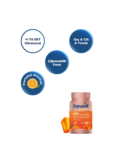 Dynavit Gummies Hsn Hair Skin Nails 60 Çiğnenebilir Form - Hidrolize Keratin, Biotin - Saç&cilt&tırnak