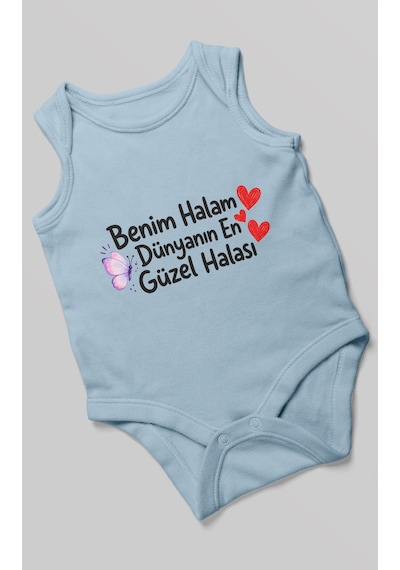 Morivokids Benim Halam Dünyanın En Güzel Halası Sıfır Kol Bebek Zıbını %100 Pamuk Bebe Mavisi
