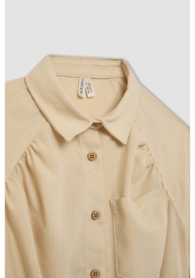 DeFacto Kız Çocuk Cropped Fit Pamuklu Kısa Kollu Gömlek C4272A824SMBG743