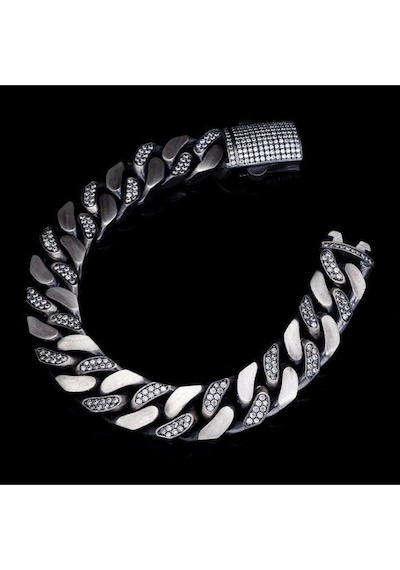 Vog Okside Gurmet Model Zirconia Taşlı Monaco Kilit 925 Gümüş Bileklik