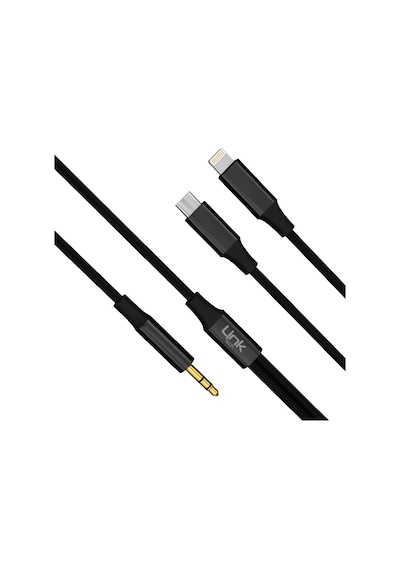 Linktech A204 Type-c + Lightning - 3.5mm Aux Kablo 1.20M Siyah