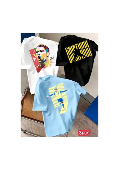 Stil-x Yeniz Sezon Ronaldo Baskılı, 3' Lü Takım Erkek Çocuk Tshırt, %100 Pamuk Soft Kumaş Çok Renkli-3 Stil-x Yeniz Sezon Ronaldo Baskılı, 3' Lü Takım Erkek Çocuk Tshırt, %100 Pamuk Soft Kumaş Çok Renkli-3