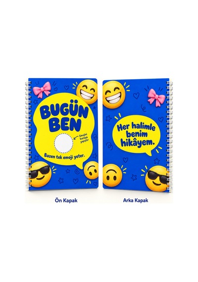 Bugün Ben Emoji Defteri A5 Spiralli 50 Yaprak 100 Sayfa Çizgili 2 Sayfa Emoji Sticker Dahil Mavi